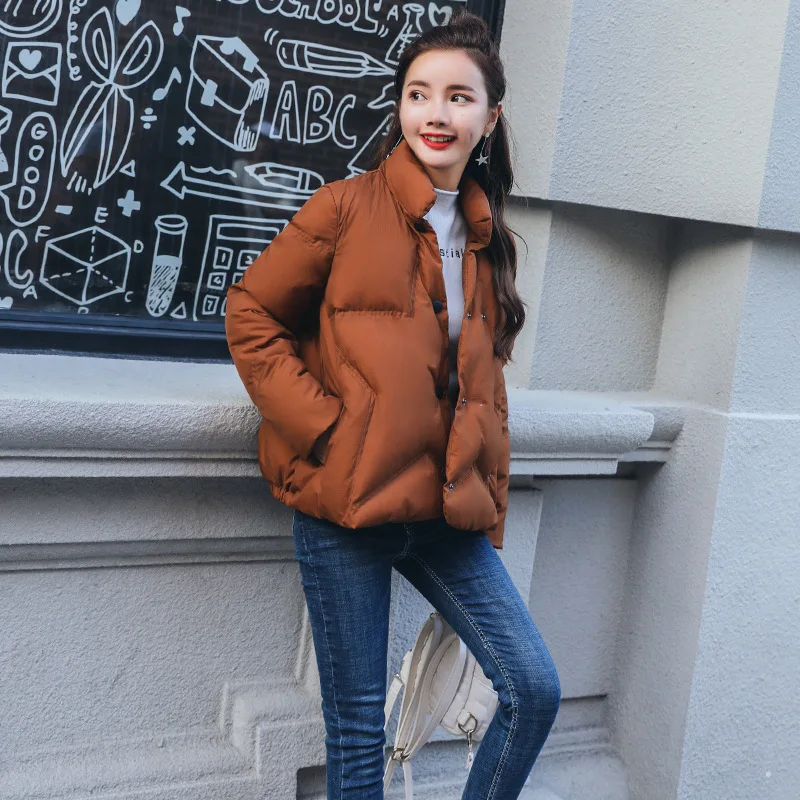 Пуховик из хлопка Корейская куртка с длинными рукавами короткое однобортное