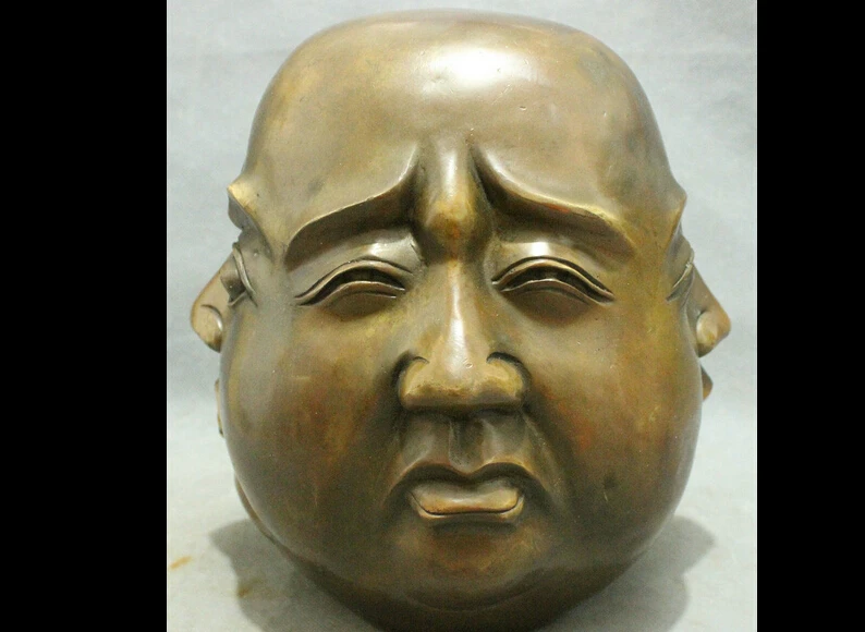 wan671004+++10 Chinese Bronze Copper Buddhism 4 Face Xi Nu Ai Le Maitreya Buddha Head Statue |