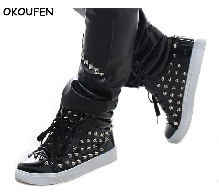 

Black Fashion Show Rivets Shoes Men Performance shoes DS male personality dance casual shoes