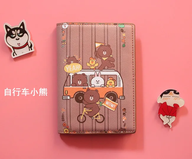 brown bear bike Мультяшный женский держатель для карт, ПУ, ID, кредитный кошелек для путешествий, чехол для женщин, сумка для билетов, пакеты, Обложка для паспорта, органайзер, клатч, сумка для денег - Цвет: brown bear bike