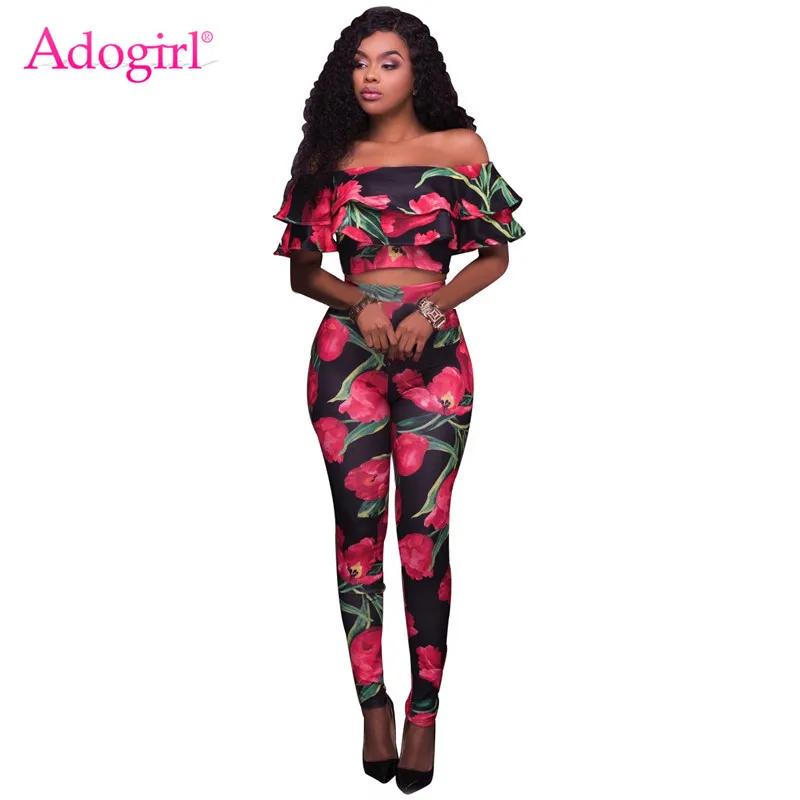 Комплект из 2 предметов с цветочным принтом Adogirl женский короткий топ оборками и