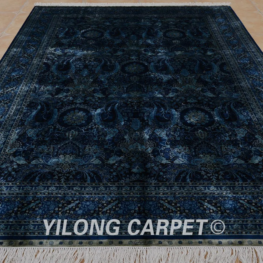 Yilong 6,56 'x9. 84 'персидский ковер галерея темно-синий vantage турецкие узлы Шелковый ковер(0773