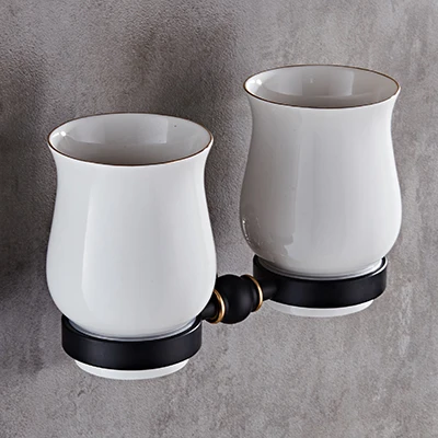 cup holder only Черное и Золотое резное алюминиевое приспособление для ванной комнаты, набор аксессуаров для ванной, Полка для полотенец, держатель для бумаги, крючок для одежды BG1001 серии - Цвет: cup holder only