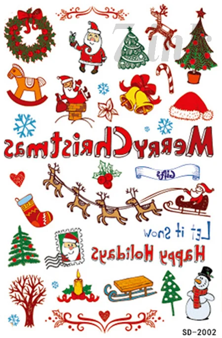 

Temporary Tattoo cute Christmas Snowmantree English letter elksledge water Transfer Fake Tattoo Flash tatto for adults kids