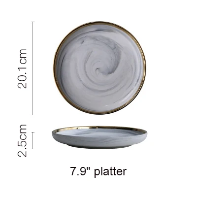 7.9 inch light plate Керамическая Тарелка суповая чаша с золотым ободком 7 8 9 дюймов домашнее блюдо посуда Европейский стиль дизайн - Цвет: 7.9 inch light plate