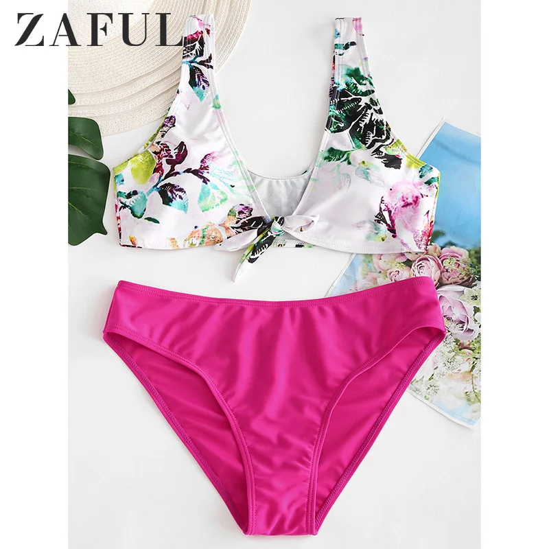 ZAFUL контрастный принт Лето бикини пляжный костюм Мода Спагетти ремни Мягкий Топ