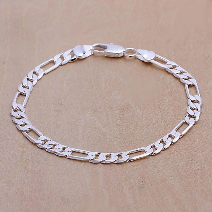 

STAMPED 925 Wedding nice gift Silver Plated 6MM chain men women Jewelry fashion beautiful Bracelet free shipping