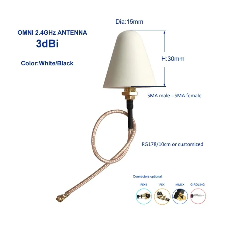 Outdoor waterproof external omni 2.4ghz wifi antenna with RP sma to Ipex RG178 cable 1pca