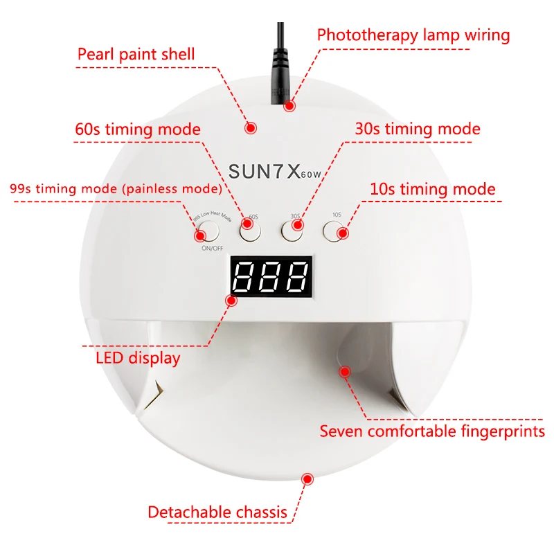 LIDAN SUN 7X 60W High Power Nail Dryer 30 Beads Lampara UV LED Dual Light Source Timer Switch Followers +3% discount | Красота и