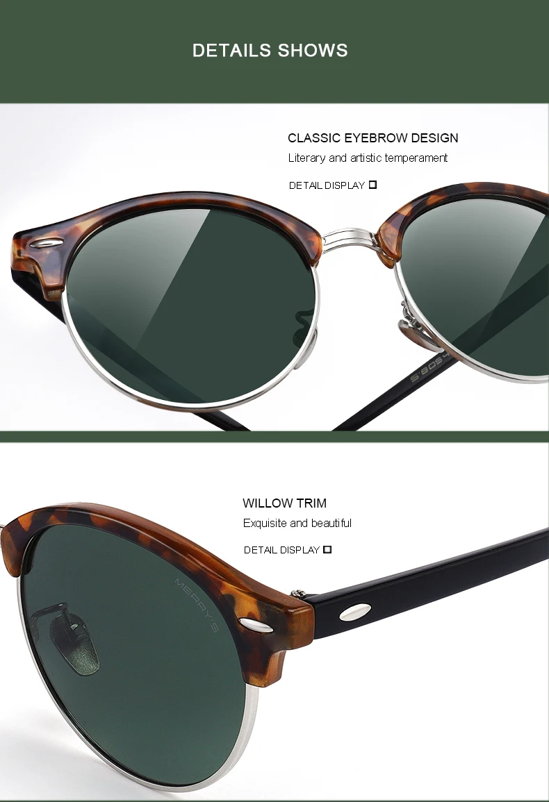 MERRYS DESIGN Men Women Classic Retro Rivet Polarized Sunglasses Unisex Glasses Fashion Male Eyewear UV400 Protection S8054N