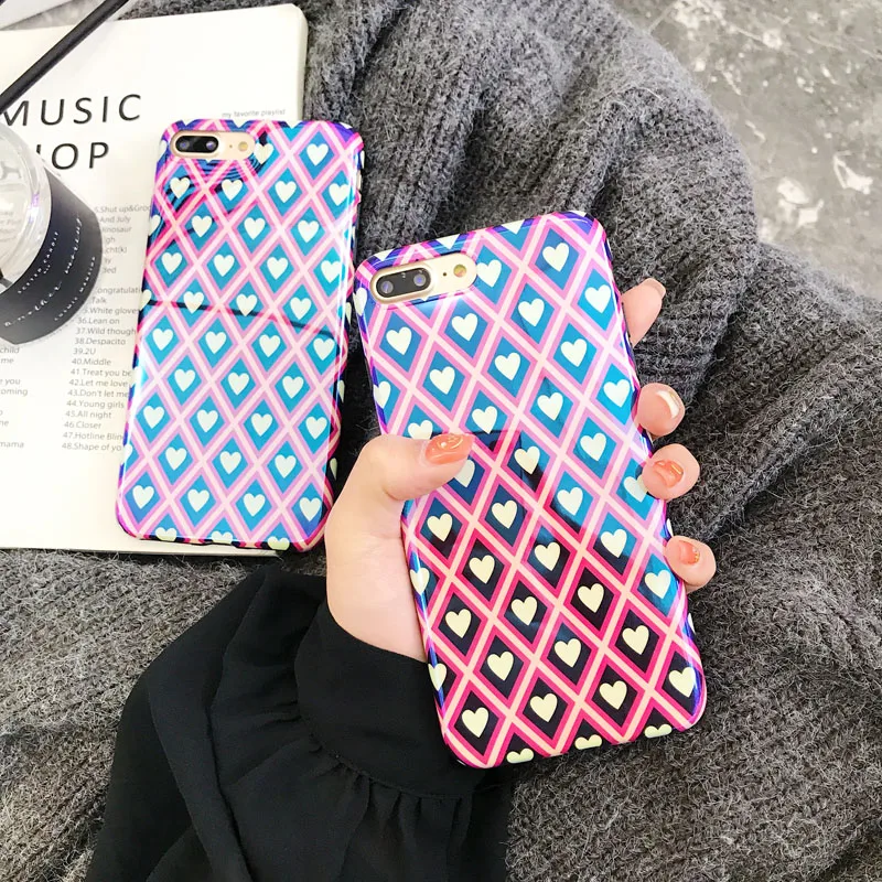 Fashion Blu-ray Geometry Diamond Rhombus Case for iPhone X 10 Glossy Soft Silicon Capa 7 8 6 6S Plus Heart Etui |