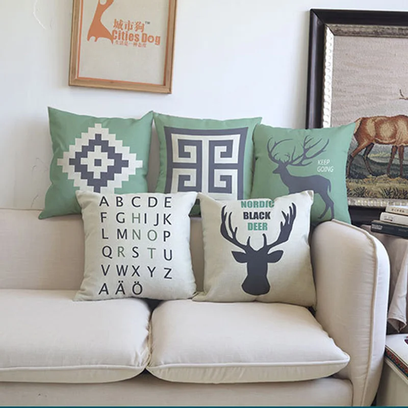 Фото Nordic Style Deer And Alphabet Letters Geometric Pattern Throw Linen Pillow Case Home Sofa Room Decorative Cushion Cover 45x45cm Дом и сад Nordic Style Deer And Alphabet Letters Geometric Pattern Throw Linen Pillow Case Home Sofa Room Decorative Cushion Cover 45x45cm Дом и сад