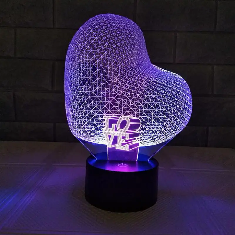 Вечная любовь 3d led Настольная лампа семь цветов Сенсорная зарядка атмосферная