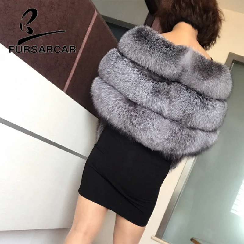 FURSARCAR 2021 Luxury Real Fox Fur Cape Women Fashion New Fox Fur Female Cape Winter  Style Thick Fox Fur Cape Top Quality