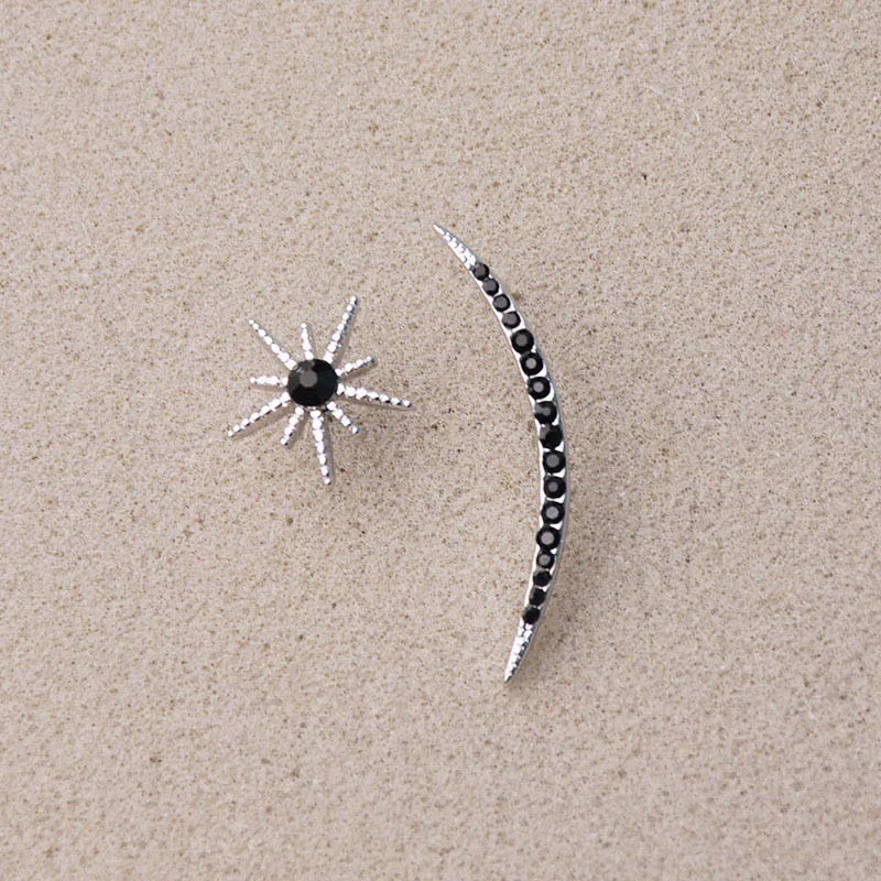 Earrings 1 Anise, изысканные альпинистские серьги-гвоздики, с обеих сторон, асимметричные, звезда, луна, Кристальные серьги, женская мода, популярные серьги, ювелирное изделие - Окраска металла: Earrings 1
