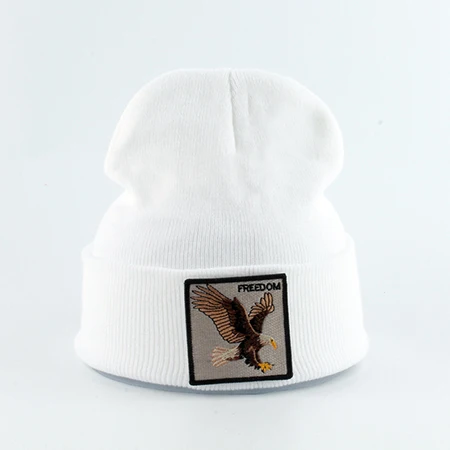 eagle white Новая модная мужская шапка с вышивкой в виде животного волка, зимние шапки, вязаные шапки для мужчин, уличная одежда в стиле хип-хоп, шапка Skullies - Цвет: eagle white