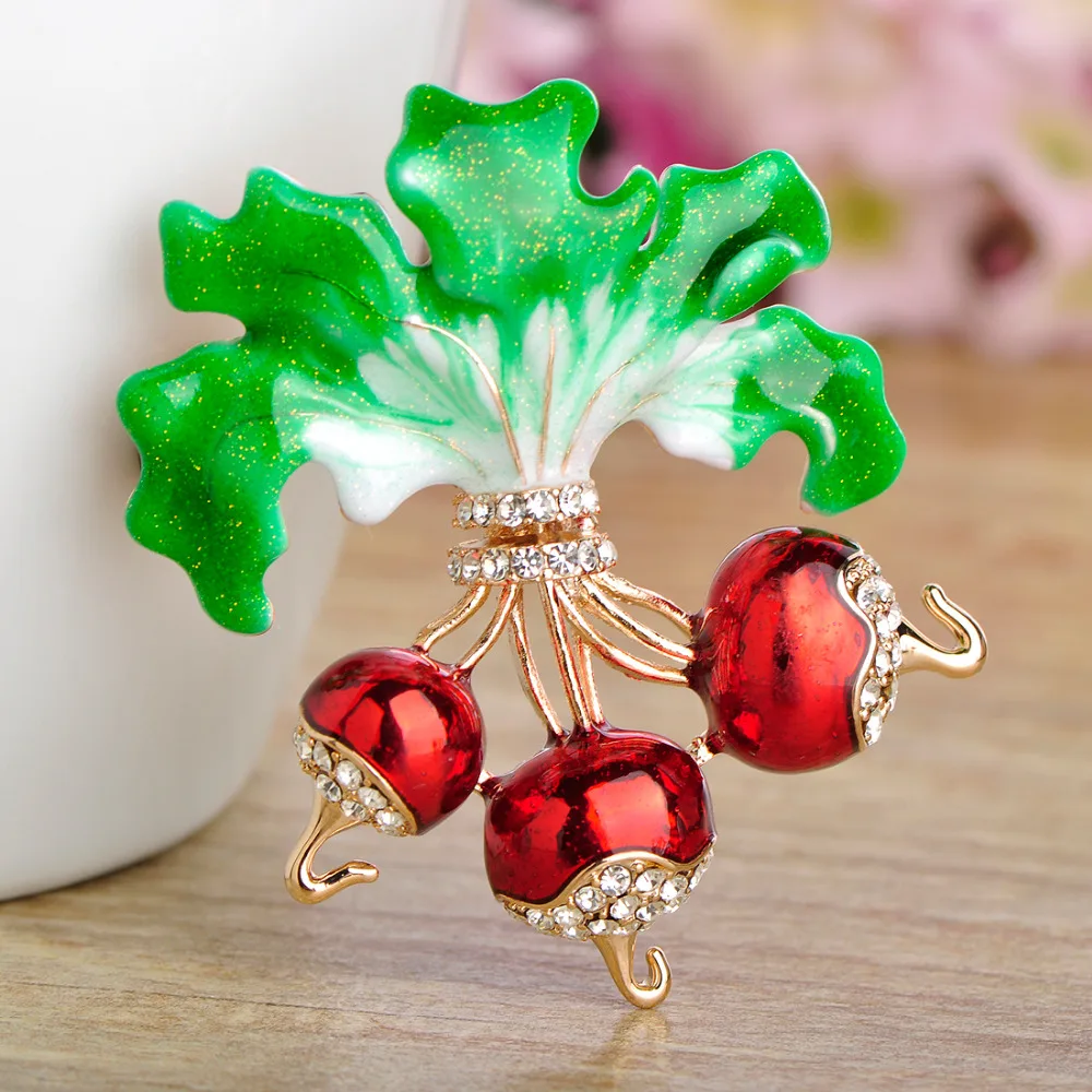 Madrry Новейшая эмаль Редиска Брошь Золотого цвета Кристальные броши для женщин Заколки для хиджабов, платков, платьев, украшений на вечеринки.