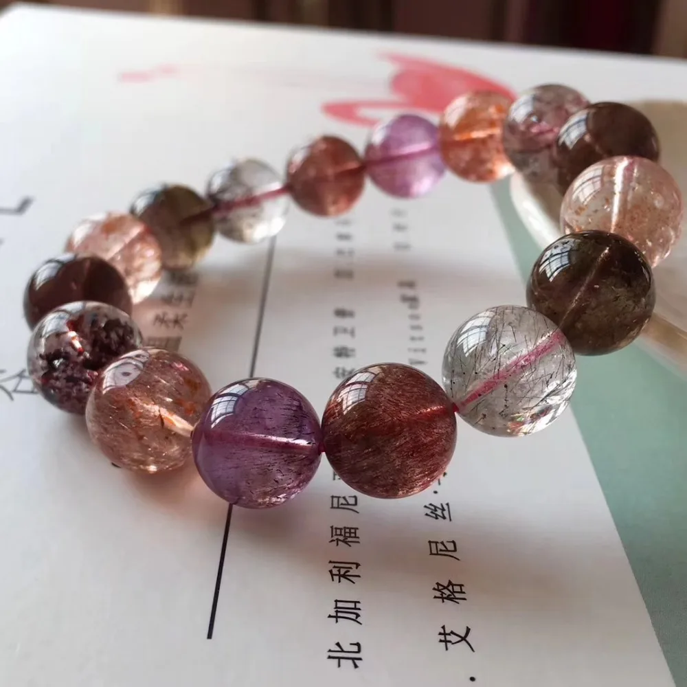 

13mm Natural Lepidocrocite Quartz Rutilated Bracelet For Women Man Crystal Healing Super 7 Round Beads Gemstone Strands AAAAA