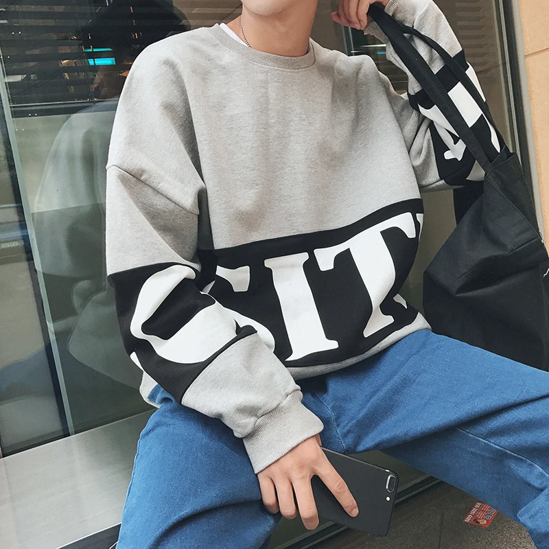 2018 spring men's new wave plus cashmere long-sleeved hooded Korean trend students loose jacket sweatshirts men Free shipping | Мужская