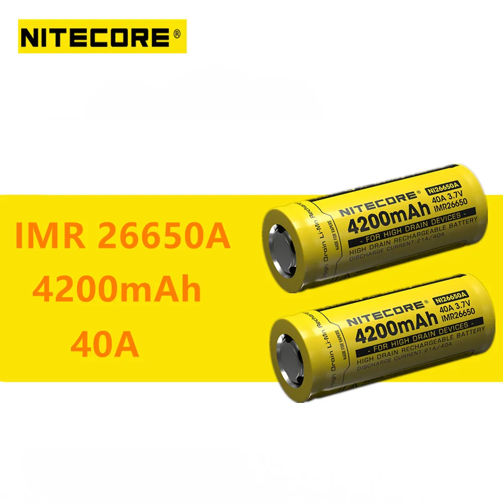 Перезаряжаемый аккумулятор Nitecore IMR26650A IMR 26650A 4200 мАч 40 А 2 шт.|Перезаряжаемые