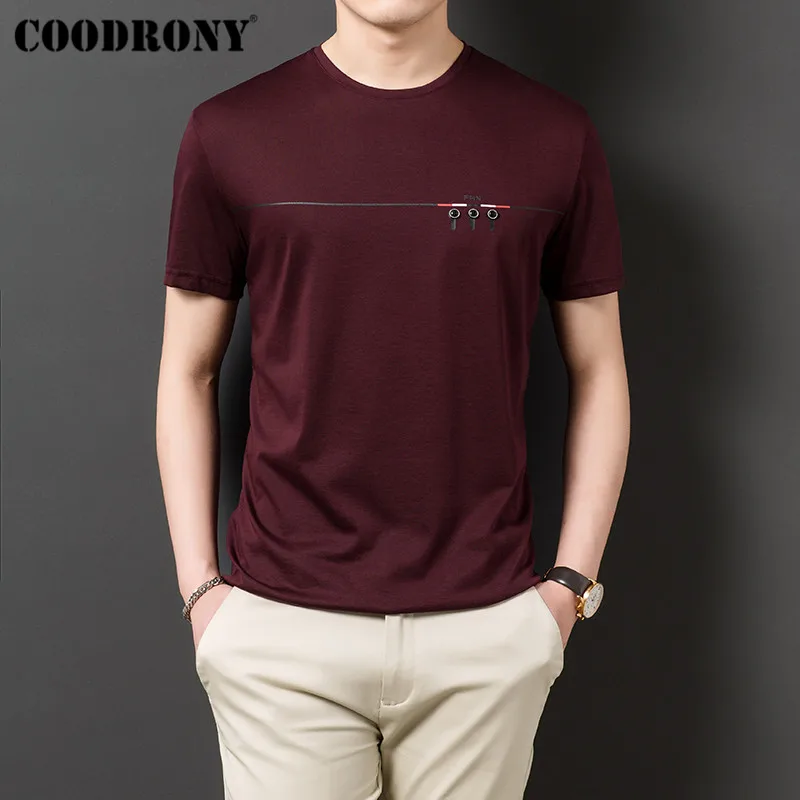 COODRONY Футболка Мужская Уличная модная футболка с круглым вырезом Летние Новые поступления Футболка с коротким рукавом Мужская хлопковая футболка Homme S95134 - Цвет: Бургундия