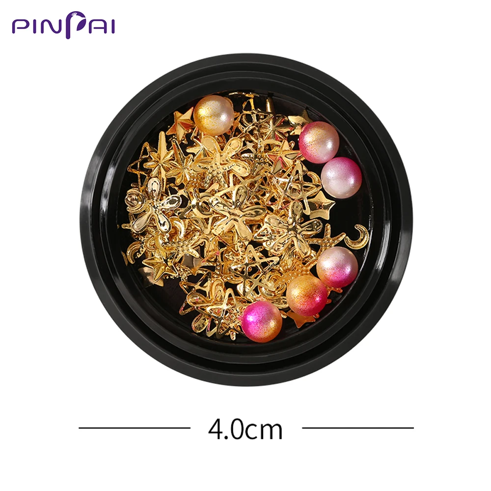 6 видов стилей Звезда Луна жемчуг смешанные металлические украшения для ногтей