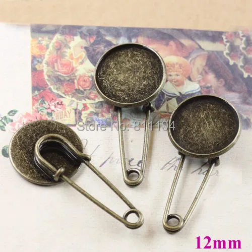 12 мм Античная бронзовая отделка фотоброшь из кабошона безопасная заколка клип