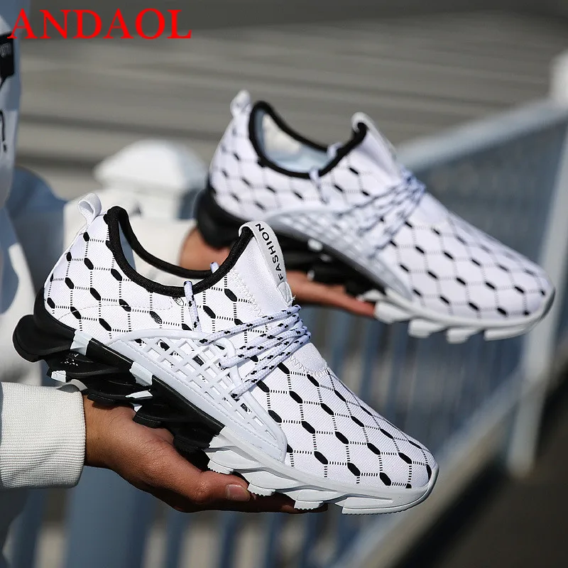 

ANDAOL Men's Casual Shoes Top Quality Striped Mesh Breathable Sneakers Personality Luxury Non-Slip Wear Resistant Blade shoes