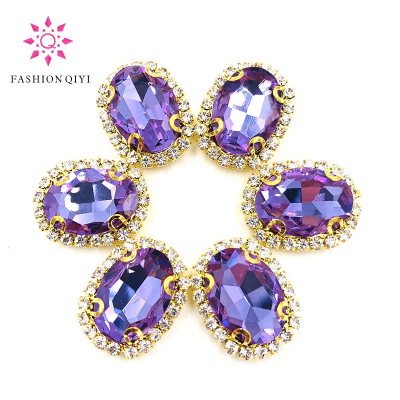 10pcs/pack Crystal violet oval glass sew on rhinestones 10X14/13X18/18X25mm Gold bottom crystal buckle DIY Jewelry Accessories | Дом и сад