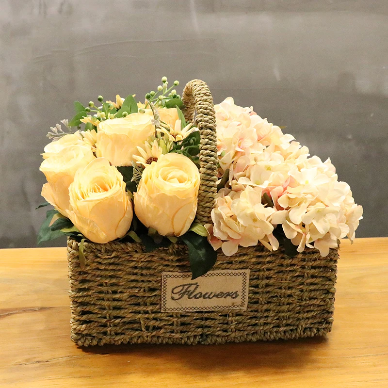 1 Набор роза и гортензия квадратная ручная Соломенная Корзина искусственные
