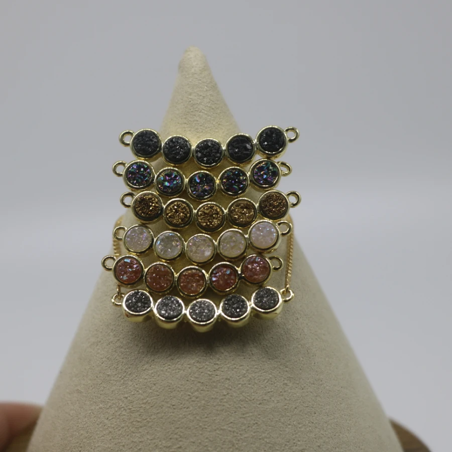 1 дюжина 4 мм титана AB Друза Агат Соединитель ожерелье с золотой пластиной Круглые