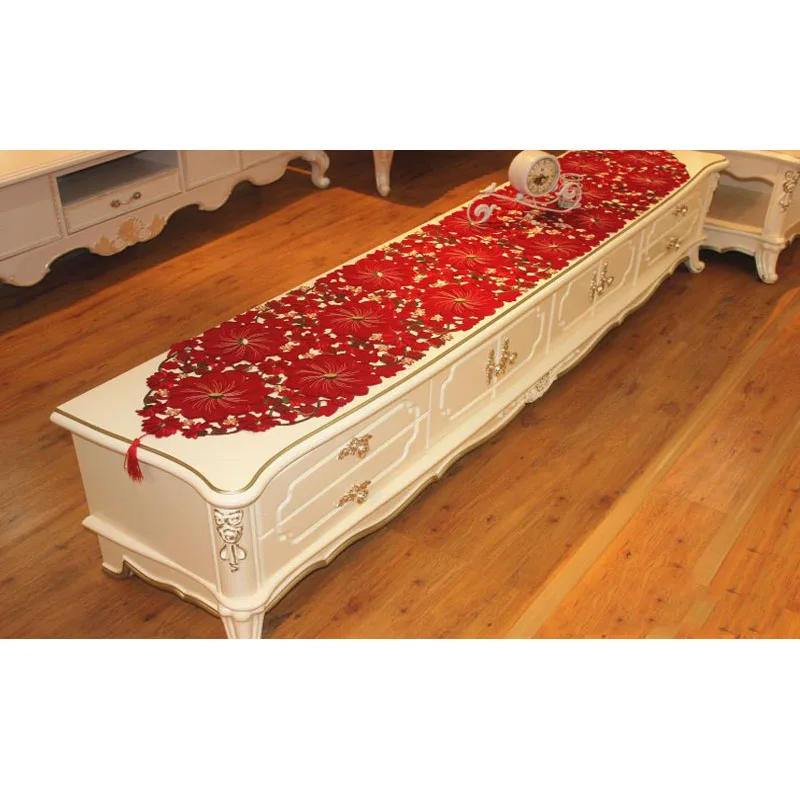 Красная Свадебная настольная дорожка Цветочная вышитая ручной работы роскошные