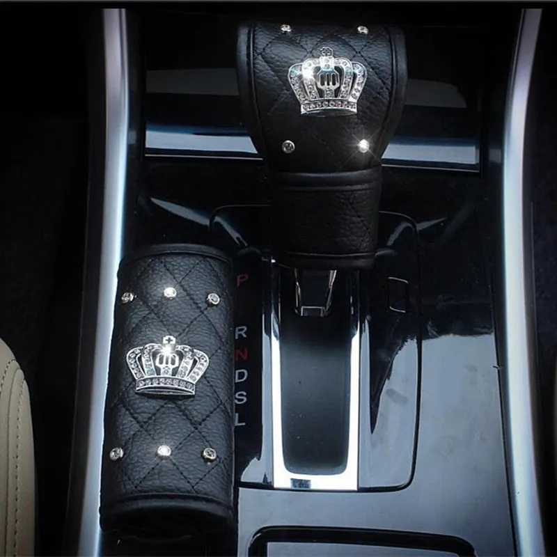

Hot sale Crown diamond rhinestones car accessories set car gear shift cover handbrake grips sealt belt cover universal