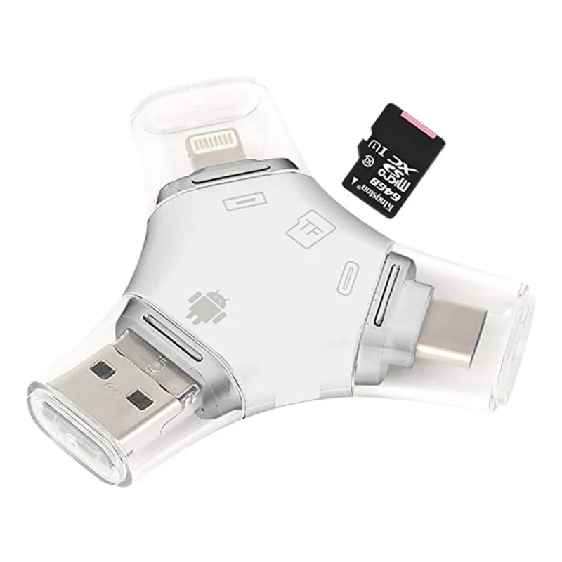 Mini TF Card Reader Flash Device Memory with Lightning/TypeC/Micro USB Connector for iPhone/iPad/Windows/Mac/Android | Компьютеры и