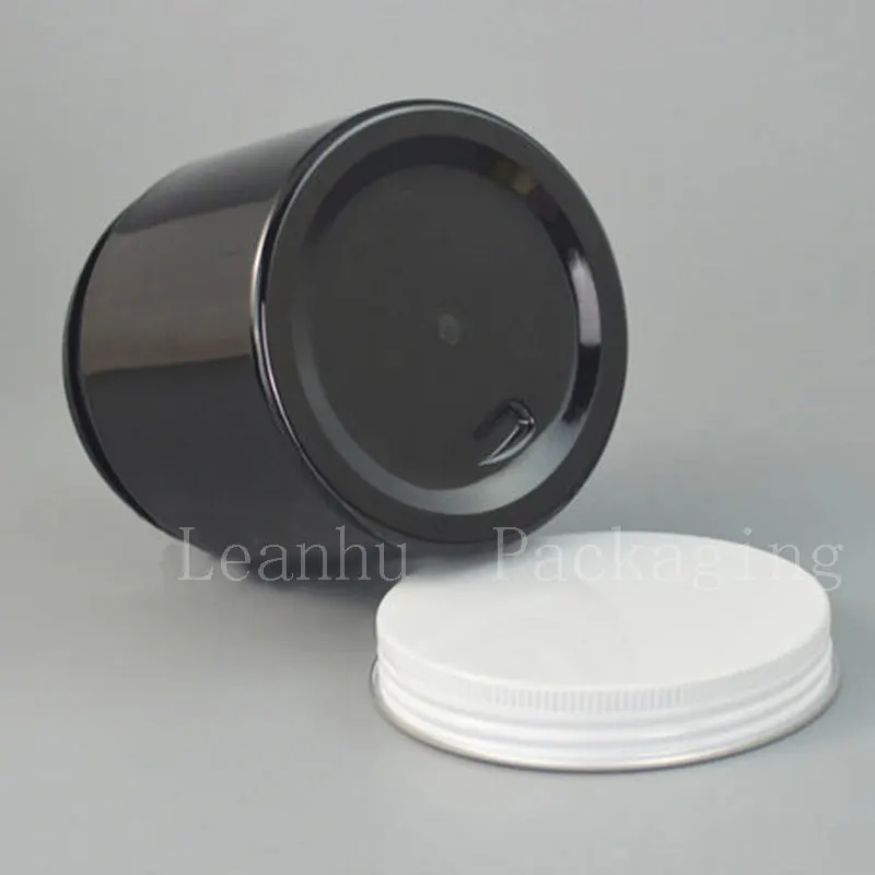 

Black Plastic Refillable Cream Jar With Gold/Pink/White Aluminum Cap,200G Empty Face Cream,Facial Mask Packing Makeup Containers