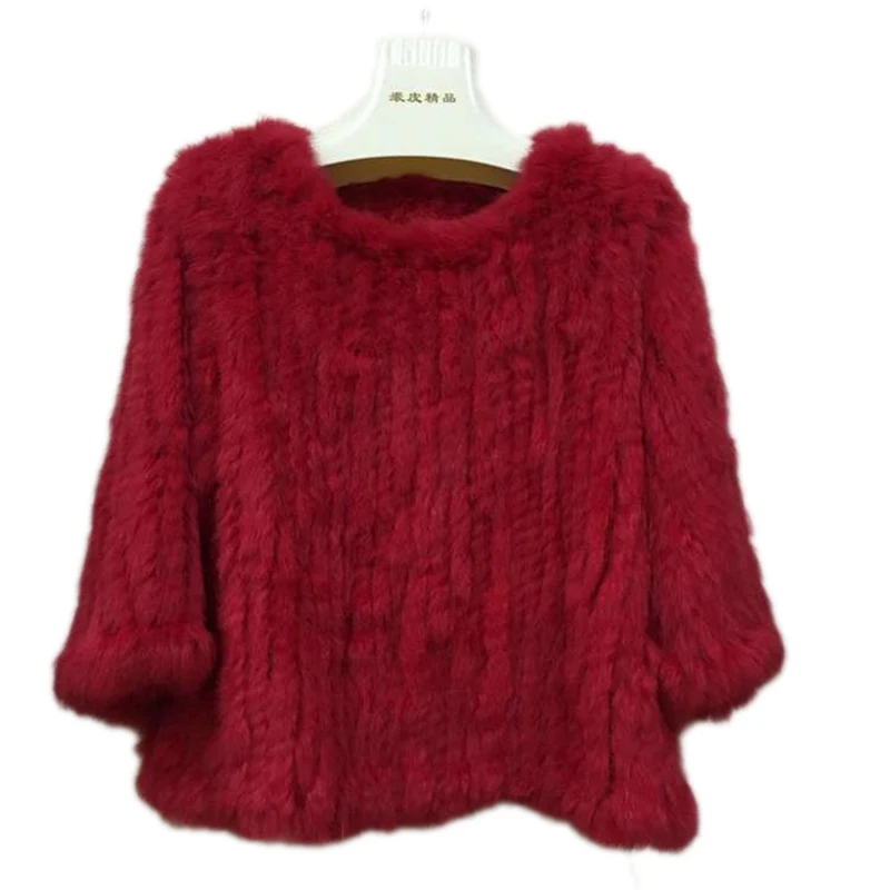 Autumn Winter Women's Genuine Real Knitted Rabbit Fur Jacket Coats  Lady Bat Sleeved Short Outerwear Coats VF5012