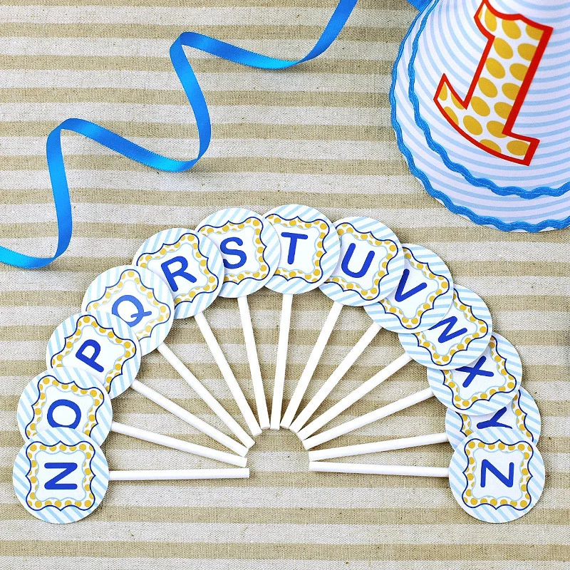 Бесплатная доставка синие буквенные кексы топперы для торта на день рождения