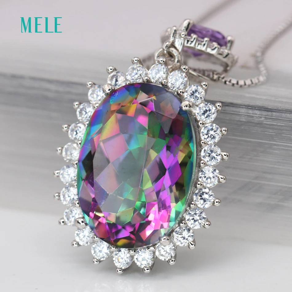 Меле натуральный мистический кварт серебряный кулон Овальный 13 мм * 18 с