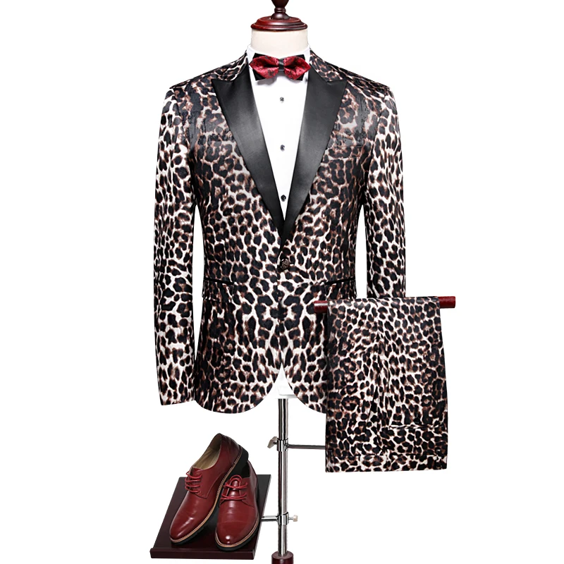 

Jacket+pants 2018 spring high quality Leopard print wool wedding suits men,casual men's Dress suits,Business Suits blazers