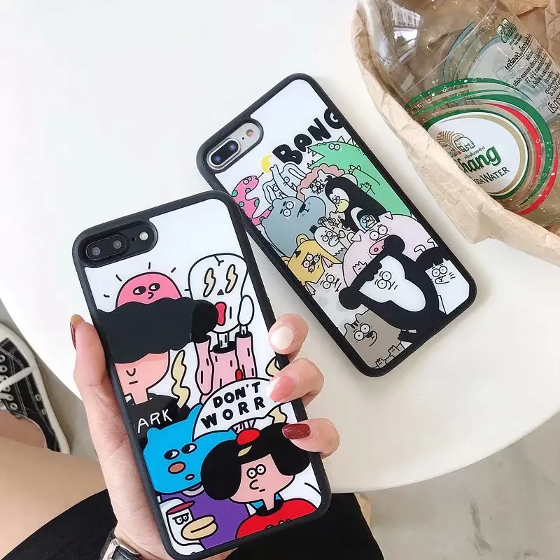 Hazy beauty For iPhone 7 Case Luxury Cartoon Pattern Silicone Glass Hard Phone Cases iphone X 6 6s 8 plus Back Cover Coque |