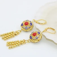 wholesale price fashion charms long tassel drop dangle earrings chinese gold color cloisonne for women clothes jewelry b2608
