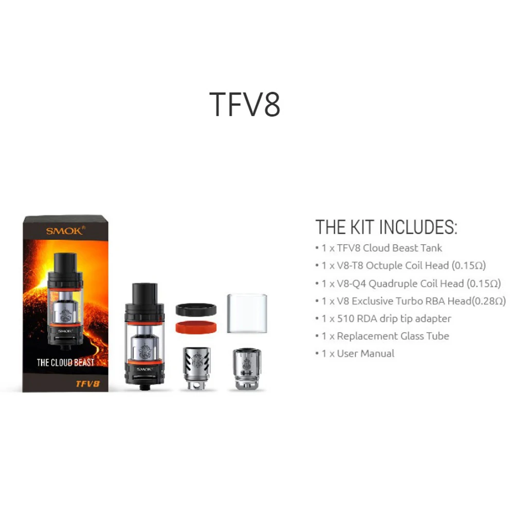 Оригинальный Smok TFV8 Танк 5 мл/6 мл облако зверь танк с верхней заполнения воздуха