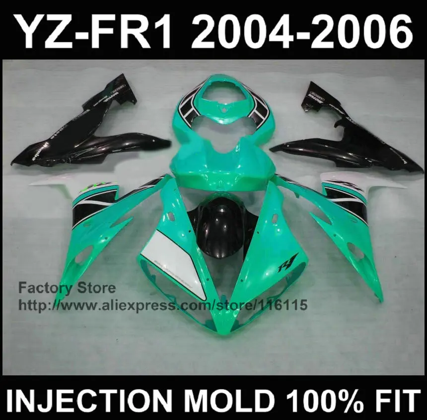 

Cyan-blue Motorcycle fairings for YAMAHA YZF R1 2004 2005 2006 black fairings yzf r1 04 05 06 bodywork Full injection