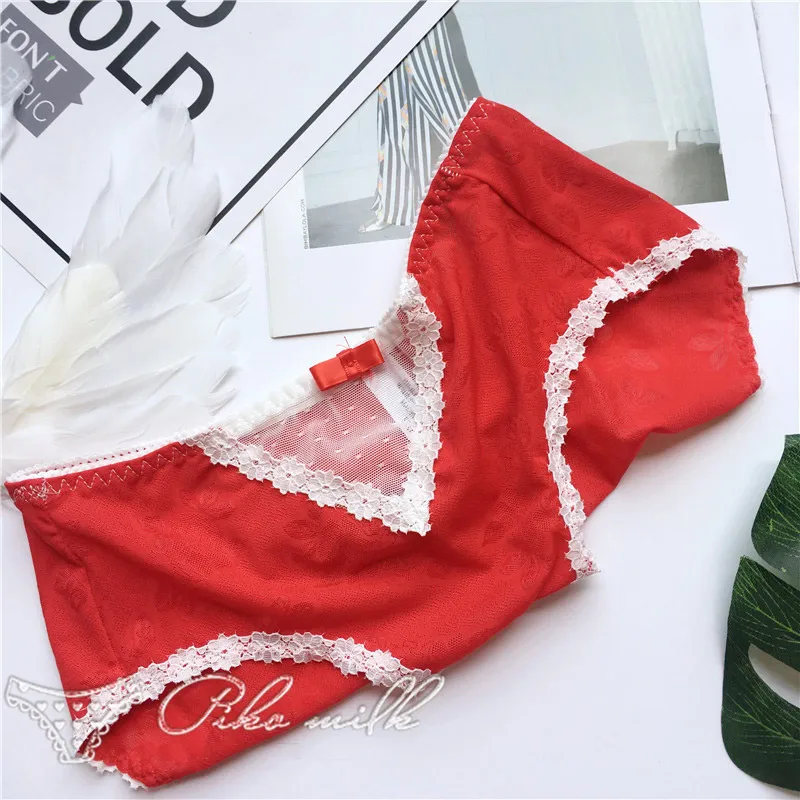 red SP& CITY милые прозрачные трусики, хлопковое бесшовное кружевное женское нижнее белье, женские модные трусы, цветочное Сексуальное белье - Цвет: red