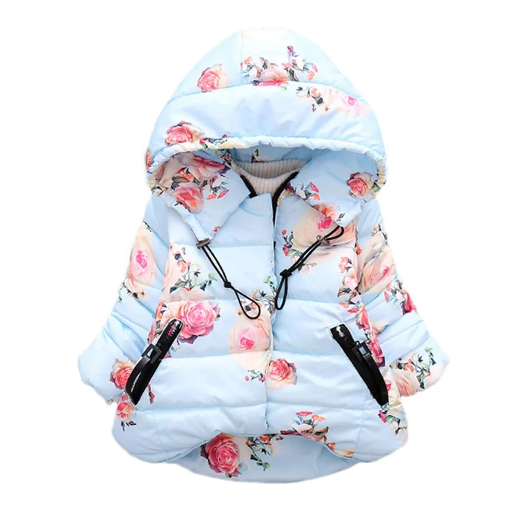 Зимняя теплая куртка с цветочным принтом для маленьких девочек manteau fille