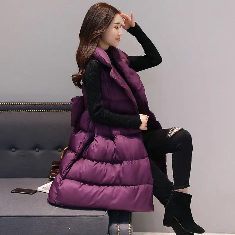 Длинный хлопковый жилет пальто для женщин Veste Femme зимняя куртка без рукавов