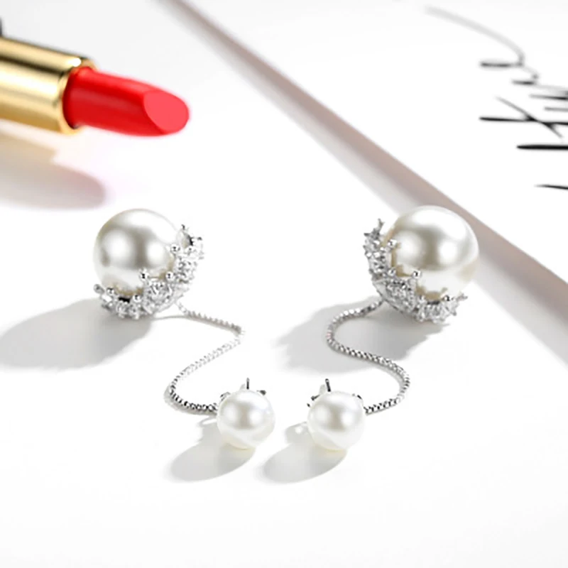 SXHZZ Stud Earrings 925 Silver Simple Tassel Round Detachable Pearl for Women Fashion High Quality Accessory Jewelry | Украшения и