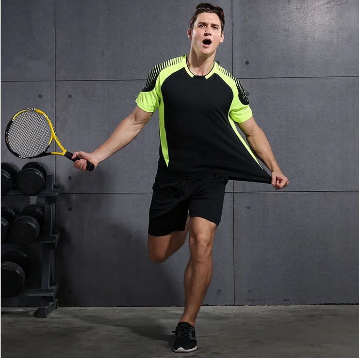 Мужской спортивный костюм для фитнеса быстросохнущая дышащая футболка с ткаными