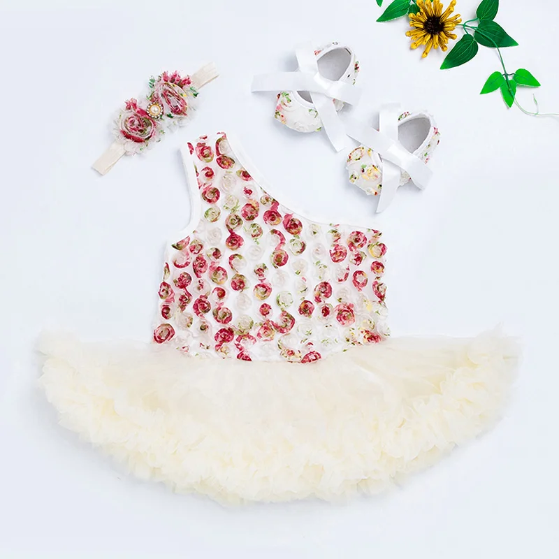 

OK Baby Girl Rose Pattern 3 PCS Dresses for Baby Girl Dress Princess Girls Tutu Dress Girl Toddler Kids Baptism Ball Gown Dress