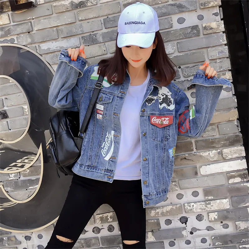 Корейский стиль Женская джинсовая куртка 2019 Harajuku Весна большой размер хип хоп
